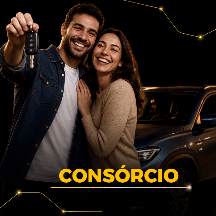 Consórcio: casal recebendo a chave do carro novo